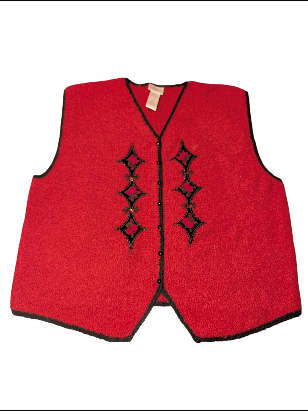 Vintage Koret Red Sweater Vest with Black Trim